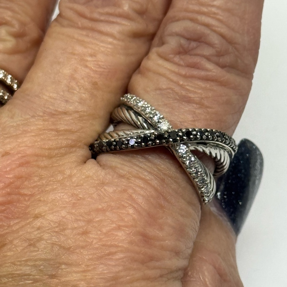 David Yurman White & Black Diamond Crossover .925 Ring